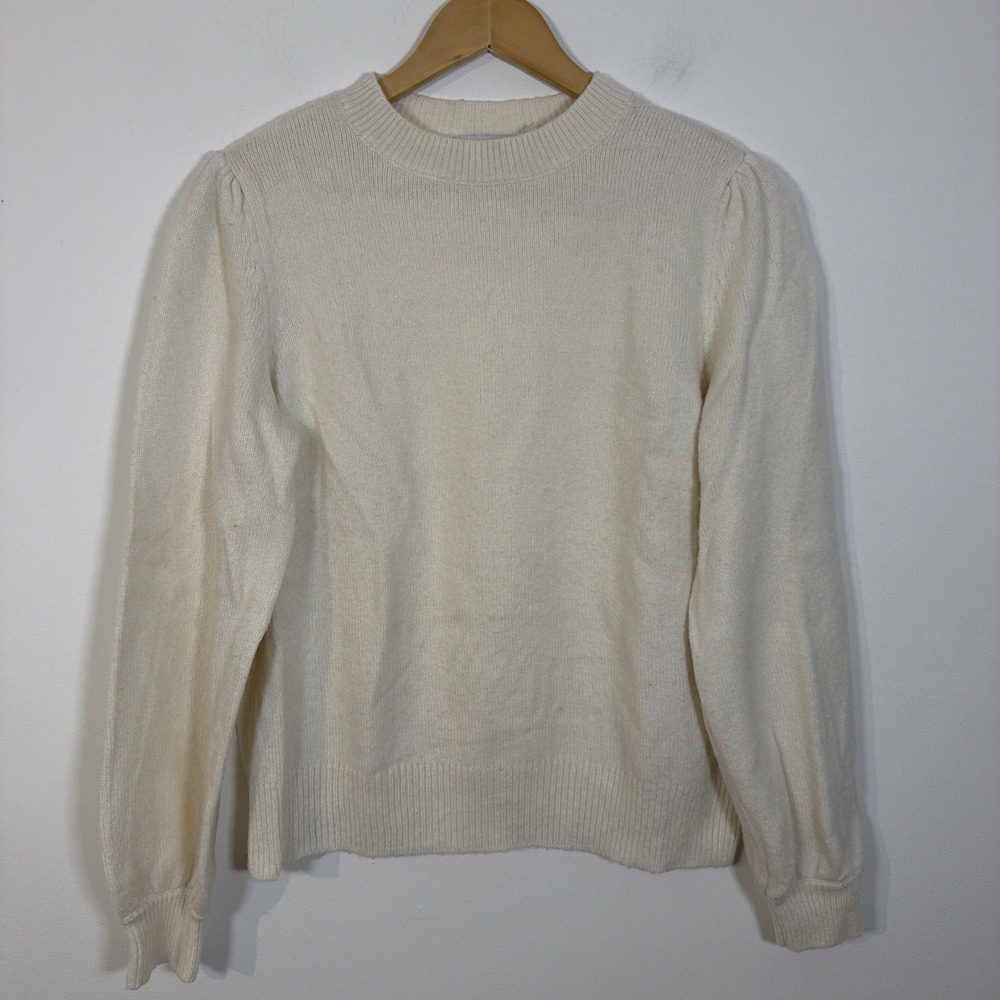 Vineyard Vines Pullover Sweater Crewneck Wool Medium Puff Sleeve Cream Ivory